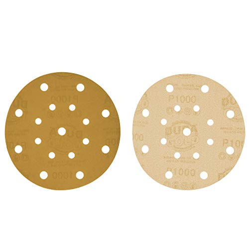 Dura-Gold 6" Gold Sanding Discs, 1000 Grit, Box of 50, Hook & Loop, 17 Hole - size: 1000-Grit