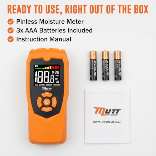 Mutt Tools Moisture Meter for Drywall Walls Pinless Wood Detector