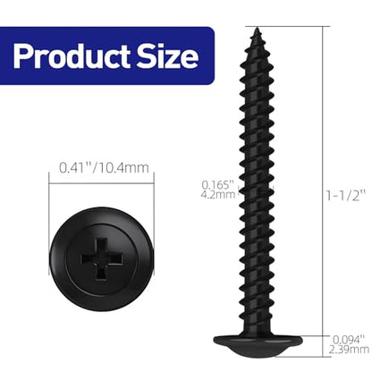 #8 x 1-1/2" Truss Head Fast Self Tapping Screws, Alloy Steel Wood Screws, Black Finish, Full Thread, Screwdriver Bit Included, 100 PCS - color: Black, size: #8 x 1-1/2"