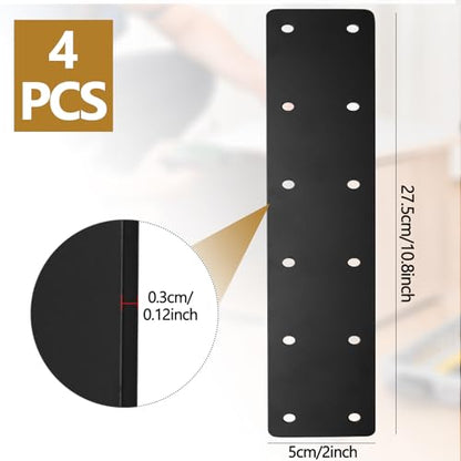 4PCS 11.8"x3" Straight Steel Flat Plate, Black - size: 4 PCS