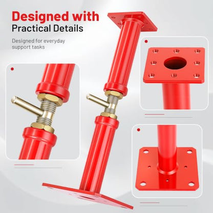 Adjustable House Jack 4 Pack, 5.3–8 Inch Floor Support Posts, Screw Jack for Leveling Floors, Crawlspace, Deck & Beam Support, Heavy Duty Steel