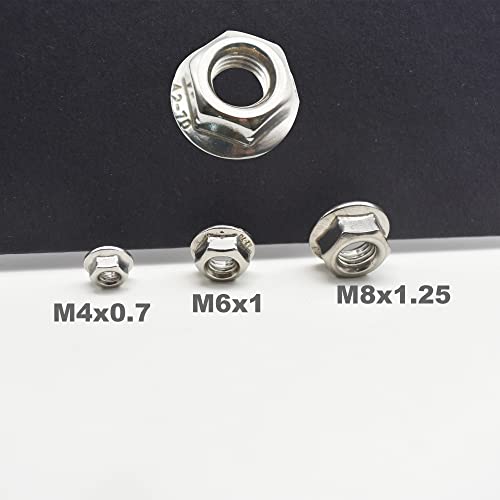 50 Pcs M4 Stainless Flange Nuts Thread Metric Washer Nuts Fastener - size: M4_0.7mm