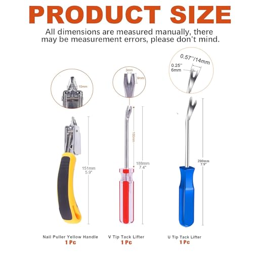 3pcs Upholstery Staple Remover Tool Includes Nail Puller Staples Puller and tack Remover,Nail Remove Tool for Removing Staples from Carpets Wooden Products Walls Boxes - color: A+0