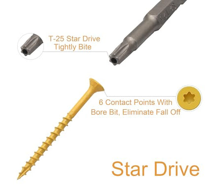 Deck Screws, Wood Screws #9 x 2-1/2 Inches, Rust Resistant Outdoor Decking Screws, Exterior Epoxy Coated Torx/Star Drive Head Screw for Fence, Roof Structure, T25 Star Bit Included, Tan - size: #9 x 2-1/2"