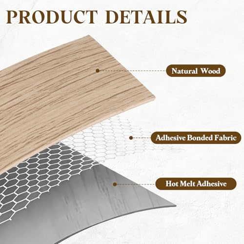 uxcell 1-3/8 Inch x 50ft Wood Veneer Edge Banding, Pre-Glued Flexible White Oak Edging Strips, Iron on with Hot Melt Adhesive Wood Tape for Cabinet Repair and Furniture Restoration - size: 1-3/8 Inch x 50ft