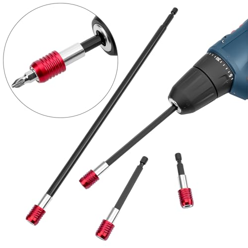 QWORK Drill Bit Extension Set - 4 Pcs Magnetic Drill Bit Extenders, 1/4" Hex Shank, Includes 2", 4", 6", 12" Lengths