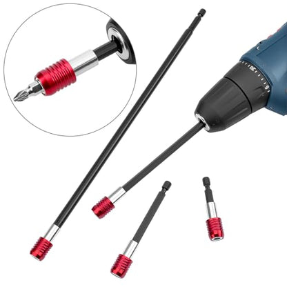 QWORK Drill Bit Extension Set - 4 Pcs Magnetic Drill Bit Extenders, 1/4" Hex Shank, Includes 2", 4", 6", 12" Lengths