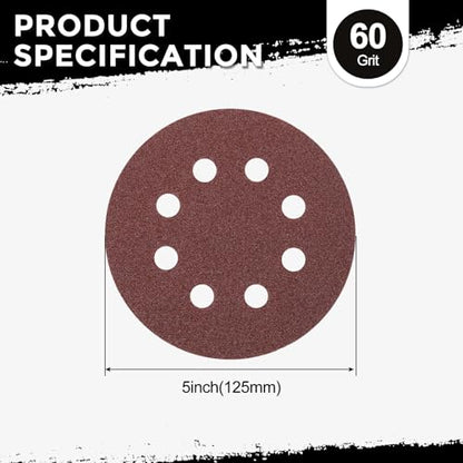 5Pcs Sanding Disc 5Inch 60Grit 8 Hole Sandpapers Red - color: Red, size: 5 Inch(60 Grit)