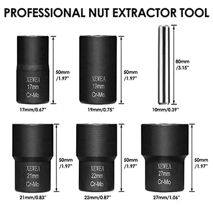 XEWEA 6PCS Impact Lug Nut Extractor Set, Wheel Lock Removal Kit - color: 6pcs 1/2" Drive
