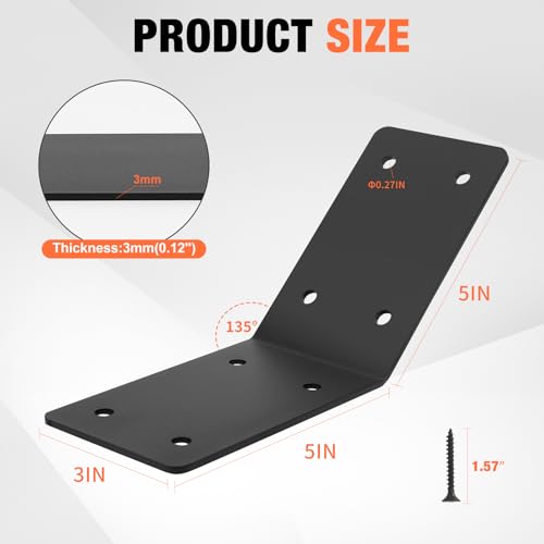4Pcs Inside Mount 45-Degree Angle Bracket,5x5x3 Corner Brace Support - size: 5"x 5"x 3"