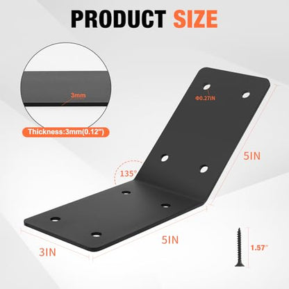4Pcs Inside Mount 45-Degree Angle Bracket,5x5x3 Corner Brace Support - size: 5"x 5"x 3"