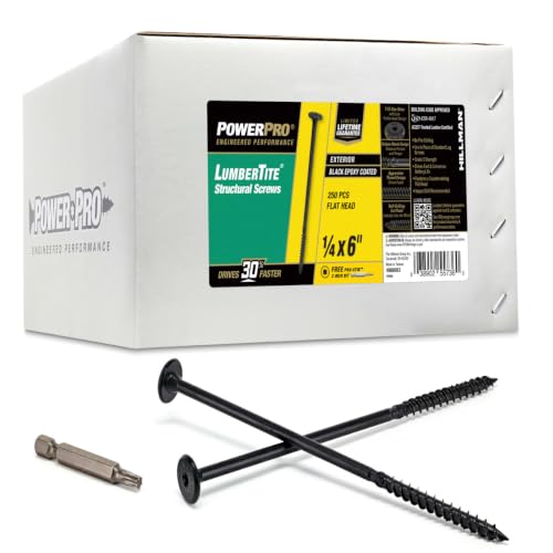 Power Pro LumberTite Structural Screws, 1/4in x 6in, 250 Pieces, Black - size: 1/4 inch x 6 inch, style: 250pc