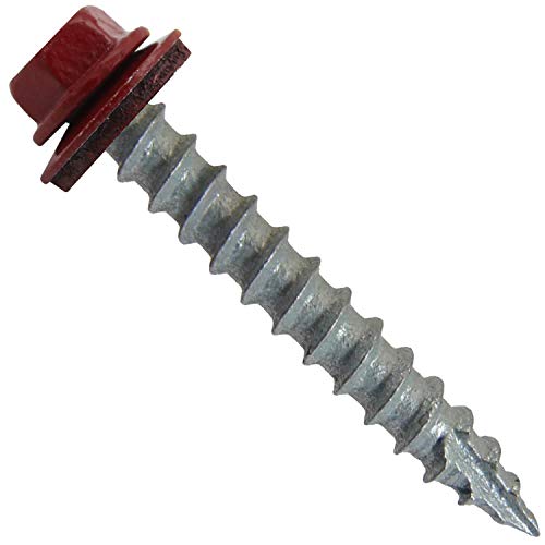 14 x 1-1/2" Dark RED Metal Roofing Screws - Hex Washer Head- Self-Starting/Tapping - EPDM Washer. 3 X 250 Bags - 750 Screws - color: DARK RED, size: 1-1/2"