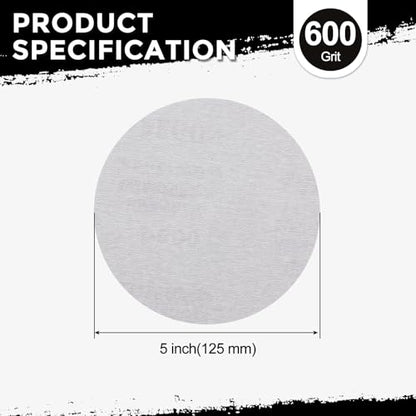 50Pcs Sanding Discs 5In 600Grit Hook and Loop Sandpapers White - color: White, size: 5 Inch(600 Grit)