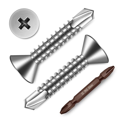 Mywish (250Pcs) #10 x 1 Self Tapping Screws for Metal, Flat Phillips Head 410 Stainless Steel Sheet Metal Screws, Mouting Screws, Self Drilling Screws for Metal Plastic & Wood - size: #10 x 1"