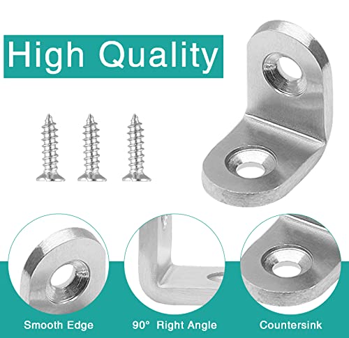 20 Pcs Stainless Steel Corner Brace, 20 x 20 mm L Bracket 90 Degree Right Angle Bracket Fastener Shelf Bracket, Brushed Finish, Thicken Corner Bracket - size: 20x20mm