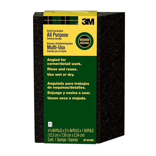 3M Detail Area and Angled Sanding Sponge, Medium, 4.875-in by 2.875-in by 1-in - size: 1
