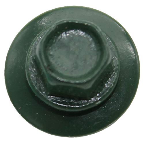 10 x 1 Evergreen Metal Roofing Screws - Hex Washer Head- Self-Starting/Tapping - EPDM Washer. 1 Bag - 250 Screws - color: EVERGREEN, size: 1"
