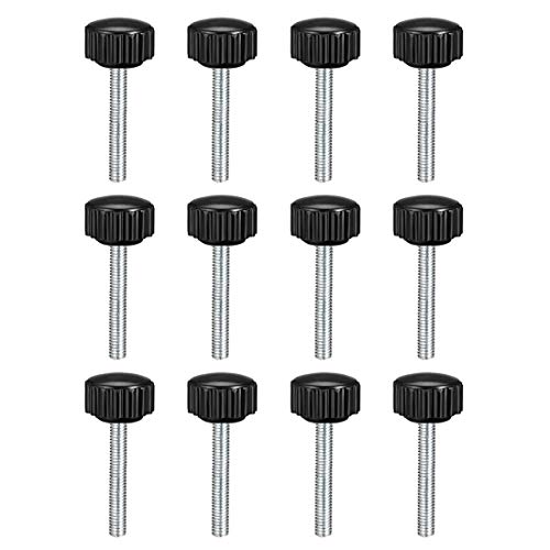 uxcell 12pcs Knurled Clamping Knobs M4 x 30mm Metric Zinc Plated Carbon Steel Male Thread Thumb Screw on Type 16mm Plastic Round Head Threaded Hand Bolt Stud Knobs Black - size: M4 x 30mm x 16mm