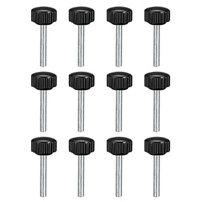 uxcell 12pcs Knurled Clamping Knobs M4 x 30mm Metric Zinc Plated Carbon Steel Male Thread Thumb Screw on Type 16mm Plastic Round Head Threaded Hand Bolt Stud Knobs Black - size: M4 x 30mm x 16mm