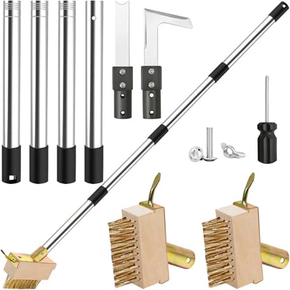 Crack Weeder Tool Long 63", Moss Remove Brush with 2 Brush and 2 Scraper