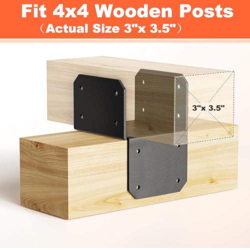 4Pcs 3" x 3.5" Post Caps Tie Bracket, 4x4 Wood Post Anchor - size: 4×4