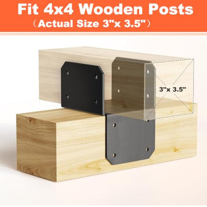 4Pcs 3" x 3.5" Post Caps Tie Bracket, 4x4 Wood Post Anchor - size: 4×4