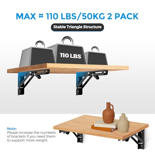 Matte Black Folding Shelf Brackets, 8 Inch, 2 Pack - size: 8 Inch