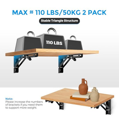 Matte Black Folding Shelf Brackets, 8 Inch, 2 Pack - size: 8 Inch
