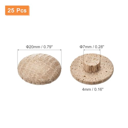 uxcell Wood Plugs, 25Pcs 20 x 7 mm - Red Oak Wood Button Top Plugs, Screw Hole Covers, Decorative Wooden Cover for Stair Chair Craft Furniture Woodworking - size: 20x7mm