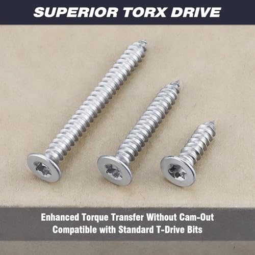 #8 x 3/4" Torx Flat Head Sheet Metal Screws, 304 Stainless Steel Countersunk Head Self Tapping Screws, Pack of 100 with Torx Bit - size: #8 x 3/4
