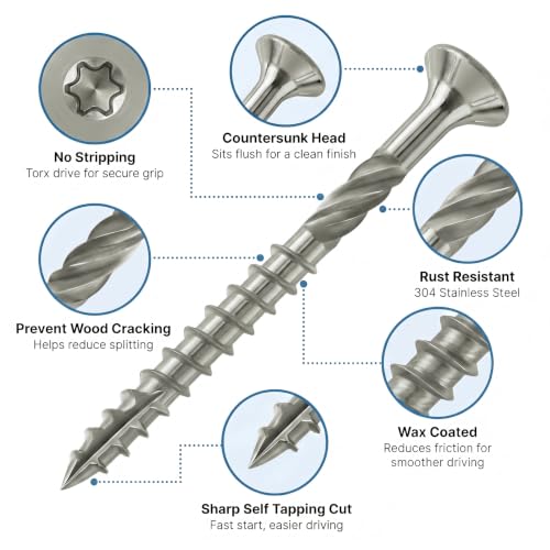QISHENG #10 X 2-1/2" (2.5 inch) 304SS Flat Head Deck Screws, T25, 100 PCS - size: #10X2-1/2"(2.5 inch）