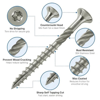 QISHENG #10 X 2-1/2" (2.5 inch) 304SS Flat Head Deck Screws, T25, 100 PCS - size: #10X2-1/2"(2.5 inch）