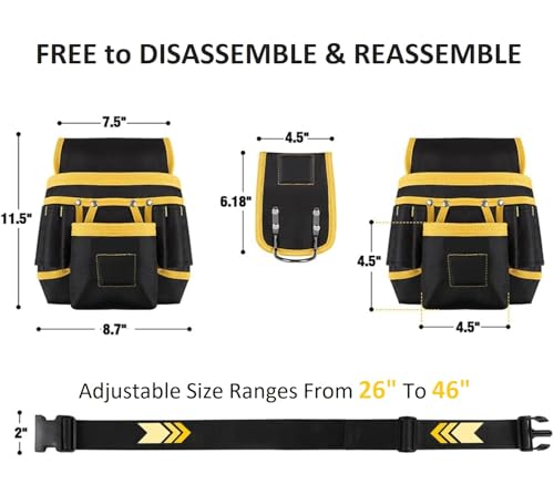 Tool Belt with 27 Pockets and 3 Magnetic Zones, Freely-Combinable Toolbelt - color: Blue