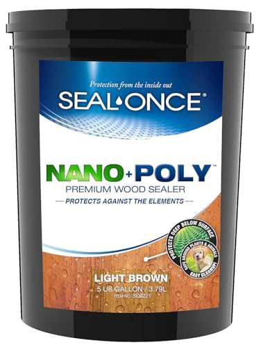 SEAL-ONCE Nano+Poly Wood Sealer and Waterproofer, Light Brown, 5 Gallon - color: Light Brown, size: 5 Gallon
