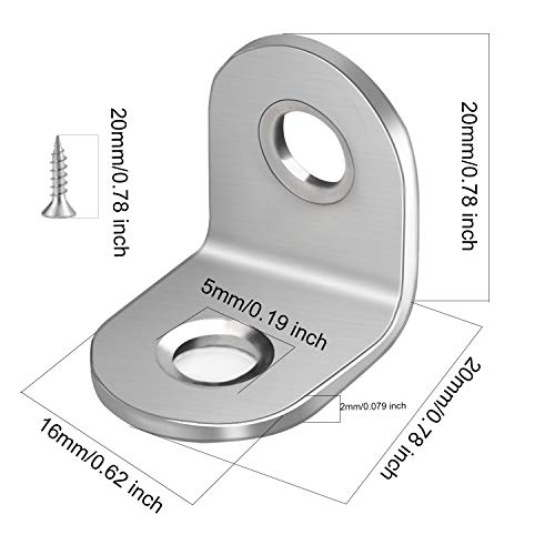 ZOENHOU 100 PCS 20 x 20 mm Stainless Steel L Brackets, 90 Degree Corner Bracket with 200 Screws, Corner Braces for Wood - size: 100PCS 20 x 20mm Silver