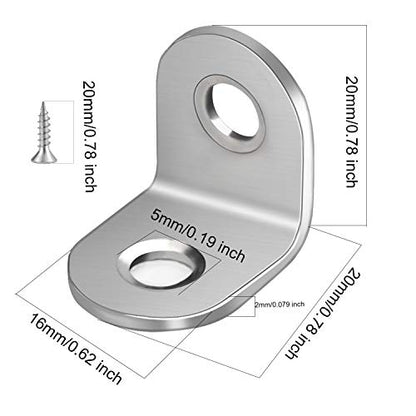 ZOENHOU 100 PCS 20 x 20 mm Stainless Steel L Brackets, 90 Degree Corner Bracket with 200 Screws, Corner Braces for Wood - size: 100PCS 20 x 20mm Silver