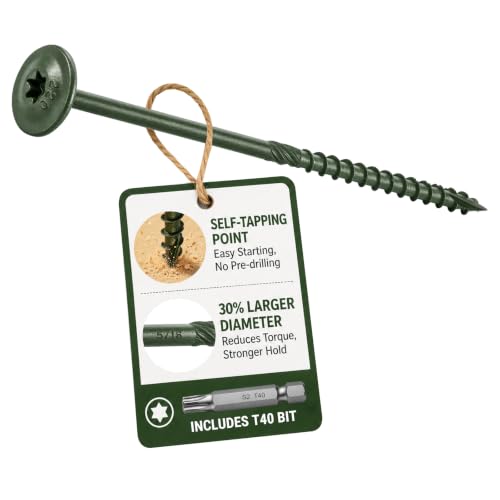 #17 x 8.6 Inch Structural Wood Screws, 5/16 Heavy Duty Timber Screws, Rust-Resistant Exterior Lag Bolts for Wood, Torx Construction Screws, Green Coated Lag Screws for Deck Framing, Lumber - 25 PCS - size: #17 x 8.6"