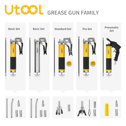 UTOOL 8000 PSI Heavy Duty Pistol Grip Grease Gun Kit, 14 oz Capacity - size: 4PCS