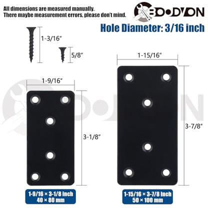 Mending Plate, Metal Steel Flat Straight Brace Bracket, Black Double-Wide Joining Plate for Wood Furniture Fastening & Fixing with 2 Sets of Screws of Different Lengths(40x80mm, 4 Pack) - size: 40 x 80 mm