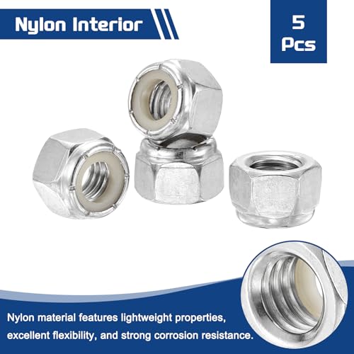 5Pcs Nylon Locking Hex Nuts - [7/16"-14], 304 Stainless Steel Hardware Nuts, Silver, for Automotive, Aerospace, Industrial Applications Use - color: Silver, size: 7/16"-14