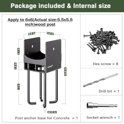 Heavy Duty Stainless Steels U-Shape Wet Concrete Fence Post Holder 6"x6" (Actual 5.5 "x5.5) Base Anchor Bracket with Air Flow Channel for Post Base, Fences, Wood Gazebo, 1Pack [Patent Pending] - size: 6x6, style: 1Pack
