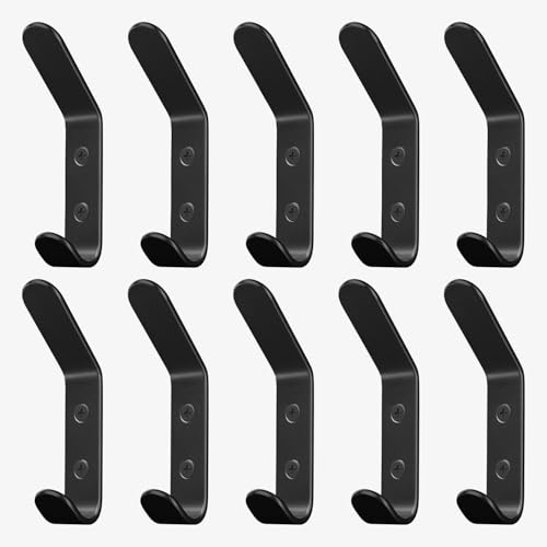 Homeforia Black Wall Coat Hooks, High-End Metal, Heavy Duty, Set of 10 - color: Black, size: Pack of 10