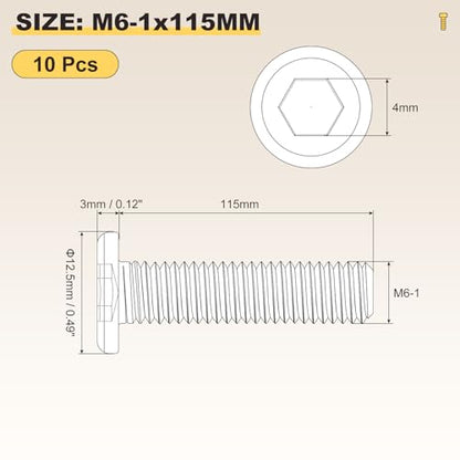 METALLIXITY Flat Head Hex Socket Cap Screws M6-1x115 10Pcs - color: Silver Tone, size: M6-1x115mm