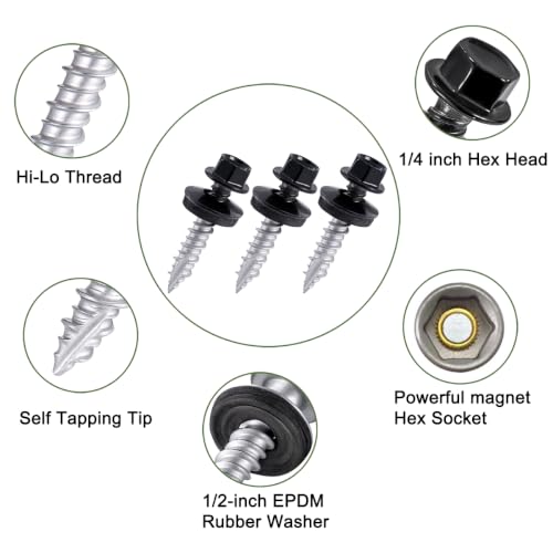 50 Pcs #10x1 Black Metal Roofing Screws for Metal Roofs, Wall Panels - size: #10x1"