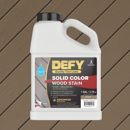 DEFY Solid Color Wood Stain TP-Solid - UV Resistant, Opaque, Fence Stain - Taupe, 1 Gallon - color: Taupe, size: 1 Gallon