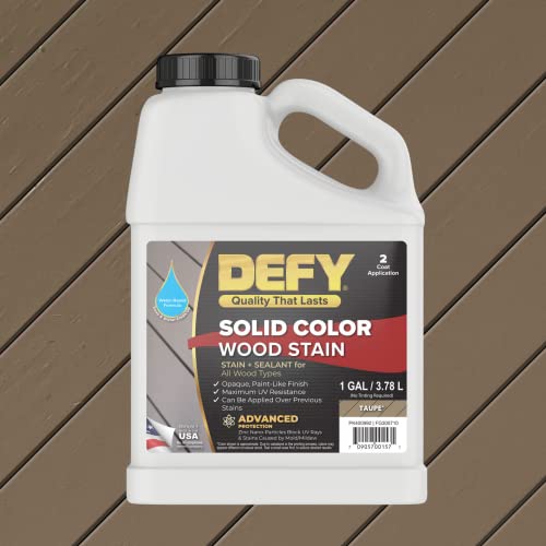 DEFY Solid Color Wood Stain TP-Solid - UV Resistant, Opaque, Fence Stain - Taupe, 1 Gallon - color: Taupe, size: 1 Gallon