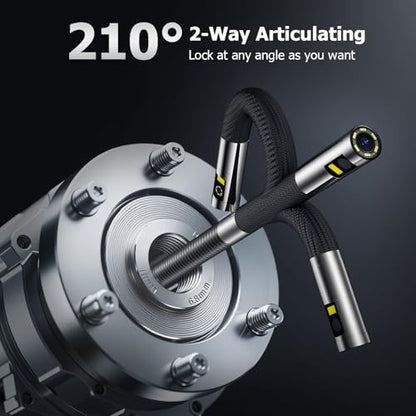 Dual Lens Articulating Borescope, 6.5mm Endoscope Camera with Light - size: Dual Lens Articulating Borescope