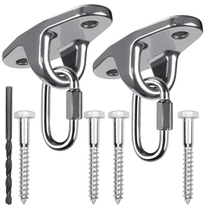 2-Pack Stainless Steel Heavy Duty Swing Hanger, Eye Hooks with Brackets Wooden and Concrete Bolts 2000 lb Capacity Playground Porch Yoga Seat Trapeze SwingSets Indoor Outdoor - size: 2 Pack