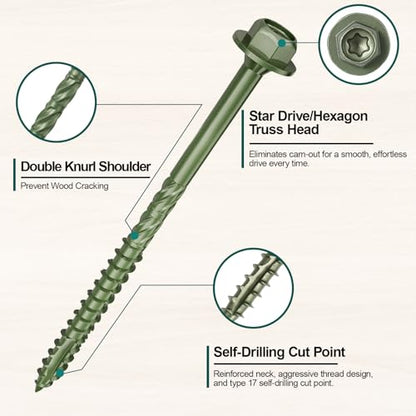 #14 x 10 Wood Structural Screws - color: Green, size: 10 Inch